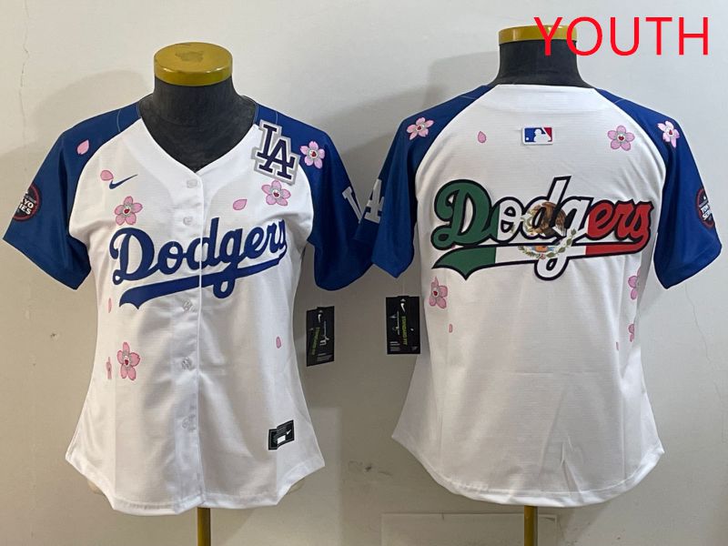 Youth Los Angeles Dodgers Blank White Blue Sakura Edition 2025 Nike MLB Jersey style 10->youth mlb jersey->Youth Jersey